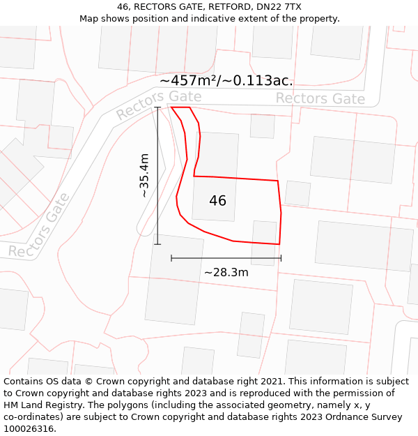 46, RECTORS GATE, RETFORD, DN22 7TX: Plot and title map