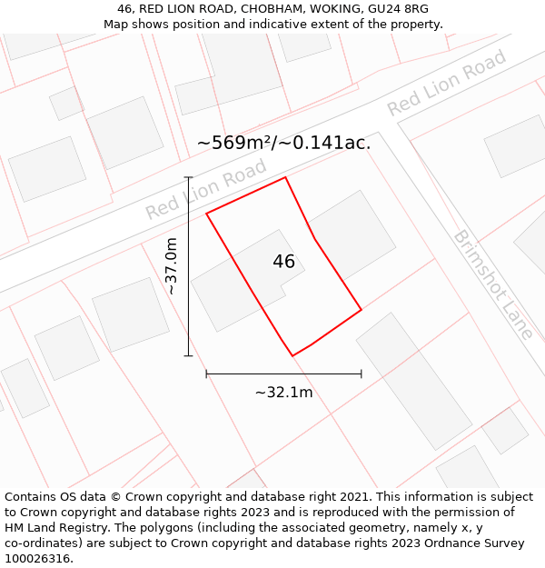 46, RED LION ROAD, CHOBHAM, WOKING, GU24 8RG: Plot and title map