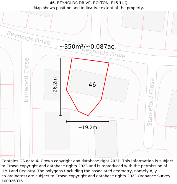 46, REYNOLDS DRIVE, BOLTON, BL5 1HQ: Plot and title map