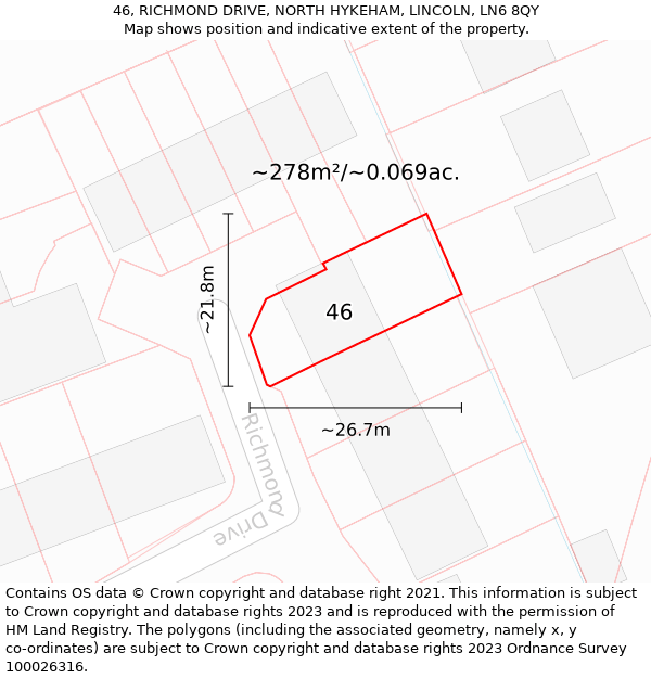 46, RICHMOND DRIVE, NORTH HYKEHAM, LINCOLN, LN6 8QY: Plot and title map