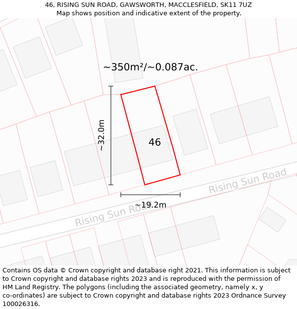 46, RISING SUN ROAD, GAWSWORTH, MACCLESFIELD, SK11 7UZ: Plot and title map