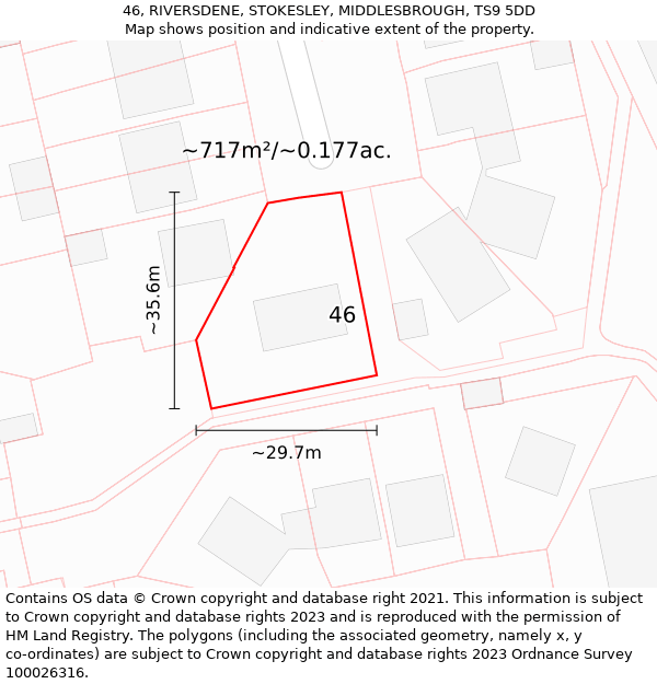 46, RIVERSDENE, STOKESLEY, MIDDLESBROUGH, TS9 5DD: Plot and title map