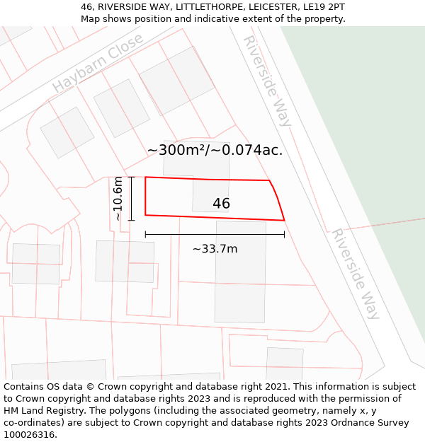 46, RIVERSIDE WAY, LITTLETHORPE, LEICESTER, LE19 2PT: Plot and title map