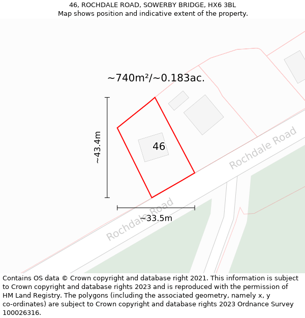 46, ROCHDALE ROAD, SOWERBY BRIDGE, HX6 3BL: Plot and title map