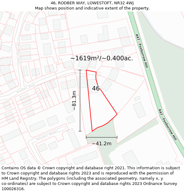 46, RODBER WAY, LOWESTOFT, NR32 4WJ: Plot and title map