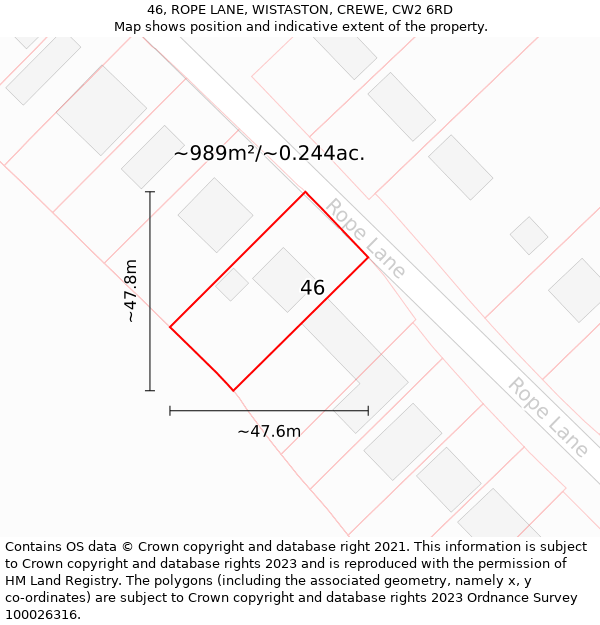 46, ROPE LANE, WISTASTON, CREWE, CW2 6RD: Plot and title map