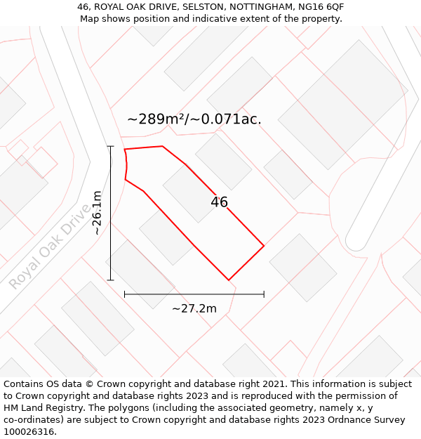 46, ROYAL OAK DRIVE, SELSTON, NOTTINGHAM, NG16 6QF: Plot and title map