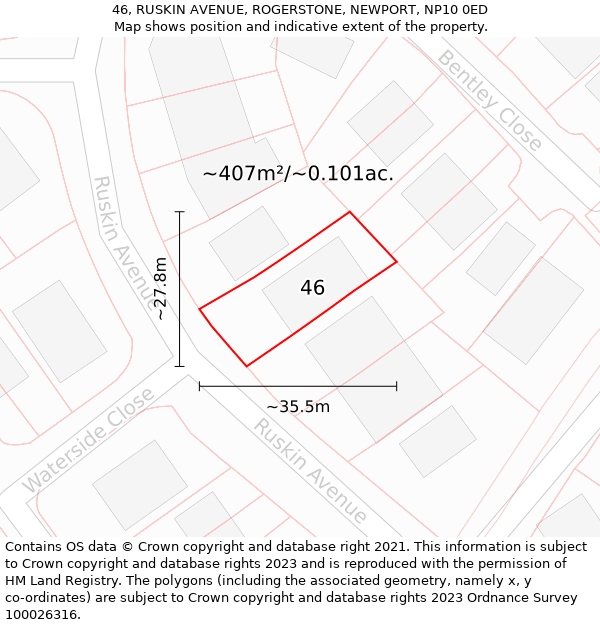 46, RUSKIN AVENUE, ROGERSTONE, NEWPORT, NP10 0ED: Plot and title map