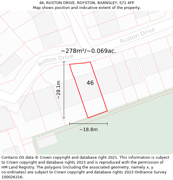 46, RUSTON DRIVE, ROYSTON, BARNSLEY, S71 4FP: Plot and title map