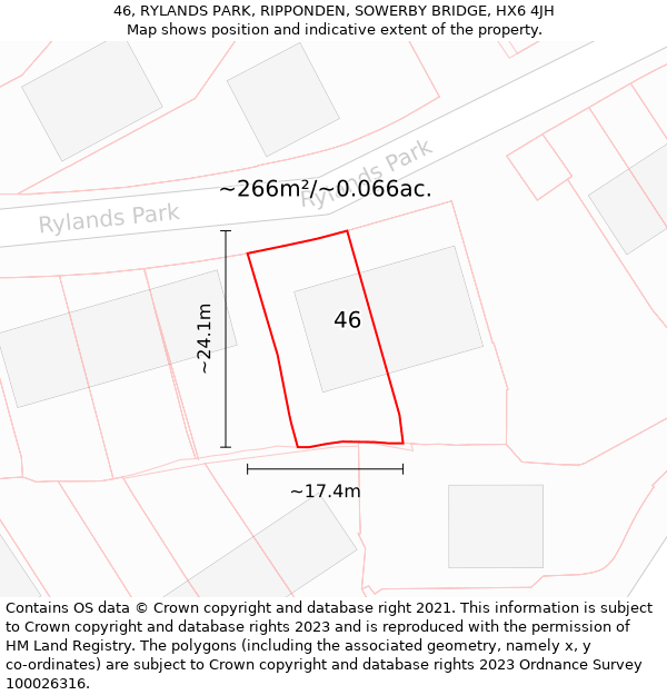 46, RYLANDS PARK, RIPPONDEN, SOWERBY BRIDGE, HX6 4JH: Plot and title map