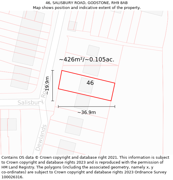 46, SALISBURY ROAD, GODSTONE, RH9 8AB: Plot and title map