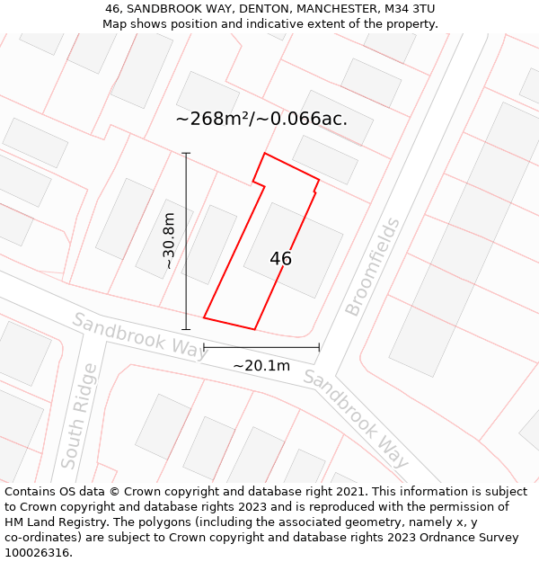 46, SANDBROOK WAY, DENTON, MANCHESTER, M34 3TU: Plot and title map