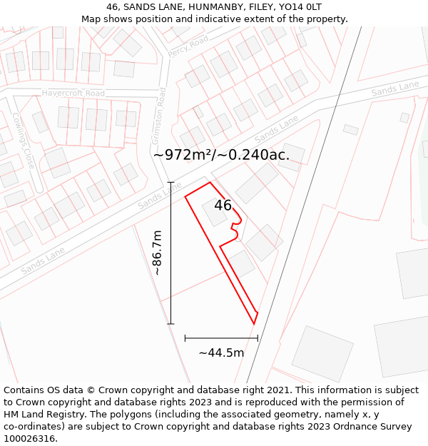 46, SANDS LANE, HUNMANBY, FILEY, YO14 0LT: Plot and title map