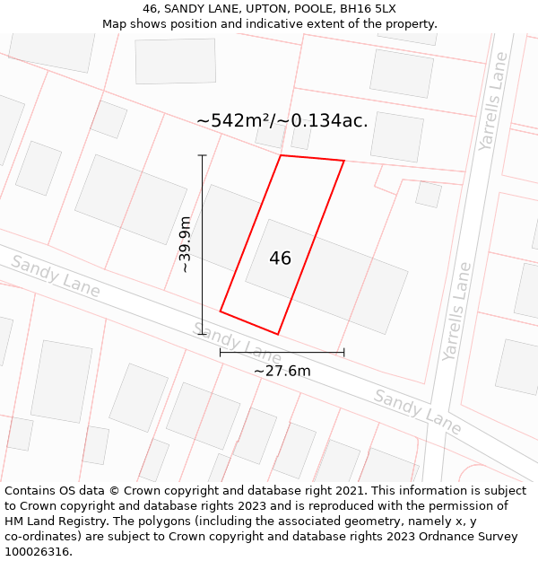 46, SANDY LANE, UPTON, POOLE, BH16 5LX: Plot and title map