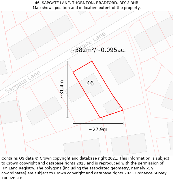 46, SAPGATE LANE, THORNTON, BRADFORD, BD13 3HB: Plot and title map