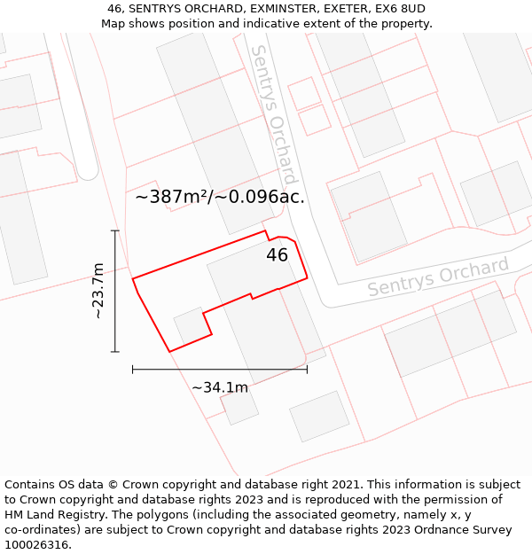 46, SENTRYS ORCHARD, EXMINSTER, EXETER, EX6 8UD: Plot and title map