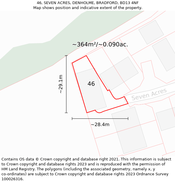 46, SEVEN ACRES, DENHOLME, BRADFORD, BD13 4NF: Plot and title map