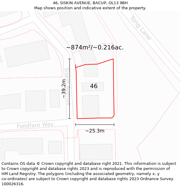 46, SISKIN AVENUE, BACUP, OL13 9BH: Plot and title map