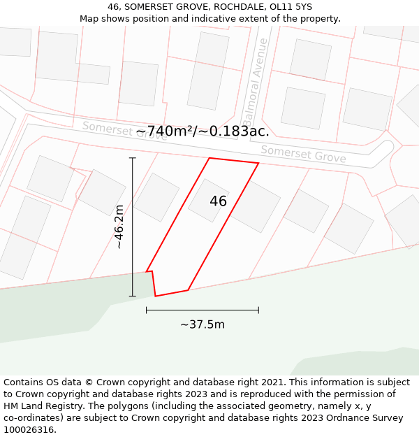 46, SOMERSET GROVE, ROCHDALE, OL11 5YS: Plot and title map