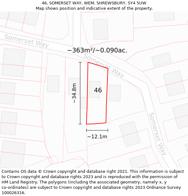 46, SOMERSET WAY, WEM, SHREWSBURY, SY4 5UW: Plot and title map