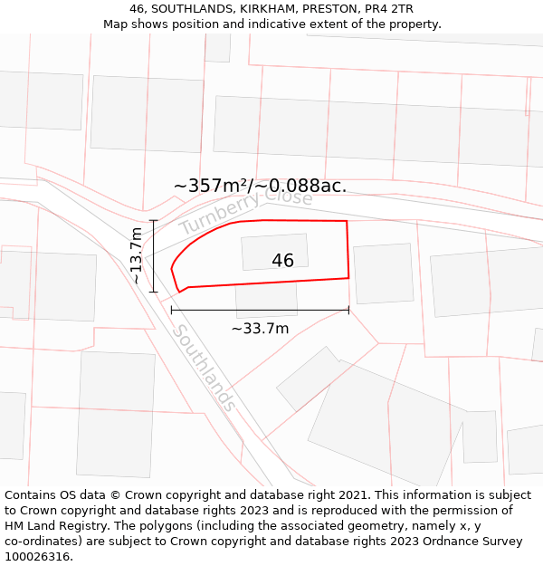 46, SOUTHLANDS, KIRKHAM, PRESTON, PR4 2TR: Plot and title map