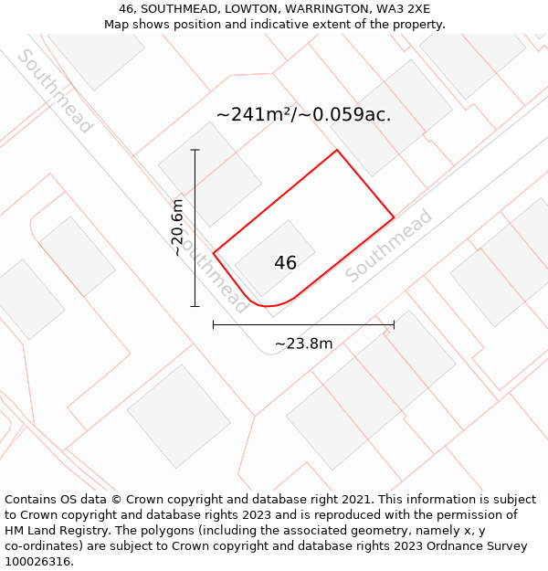 46, SOUTHMEAD, LOWTON, WARRINGTON, WA3 2XE: Plot and title map