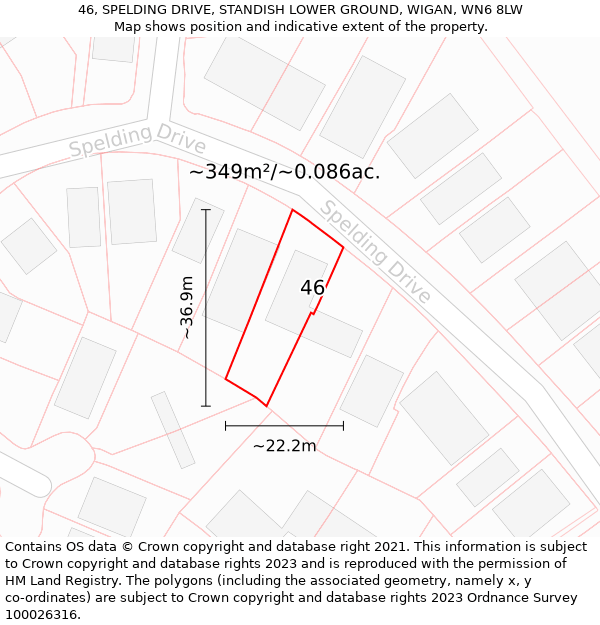 46, SPELDING DRIVE, STANDISH LOWER GROUND, WIGAN, WN6 8LW: Plot and title map
