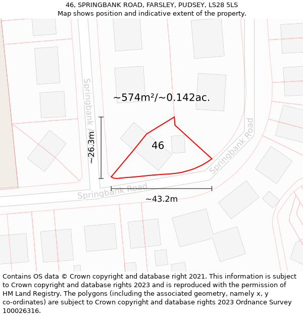 46, SPRINGBANK ROAD, FARSLEY, PUDSEY, LS28 5LS: Plot and title map