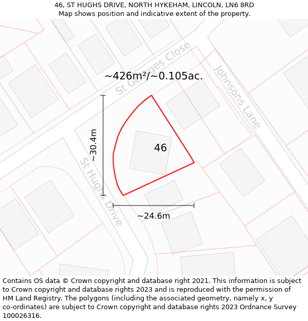 46, ST HUGHS DRIVE, NORTH HYKEHAM, LINCOLN, LN6 8RD: Plot and title map