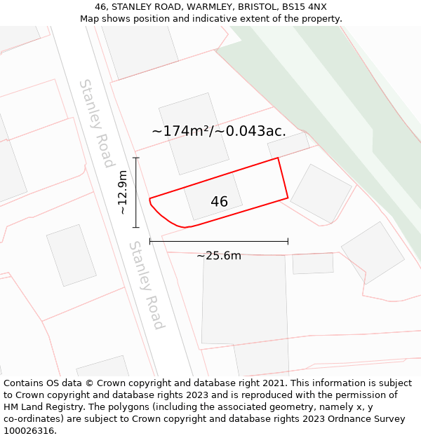 46, STANLEY ROAD, WARMLEY, BRISTOL, BS15 4NX: Plot and title map