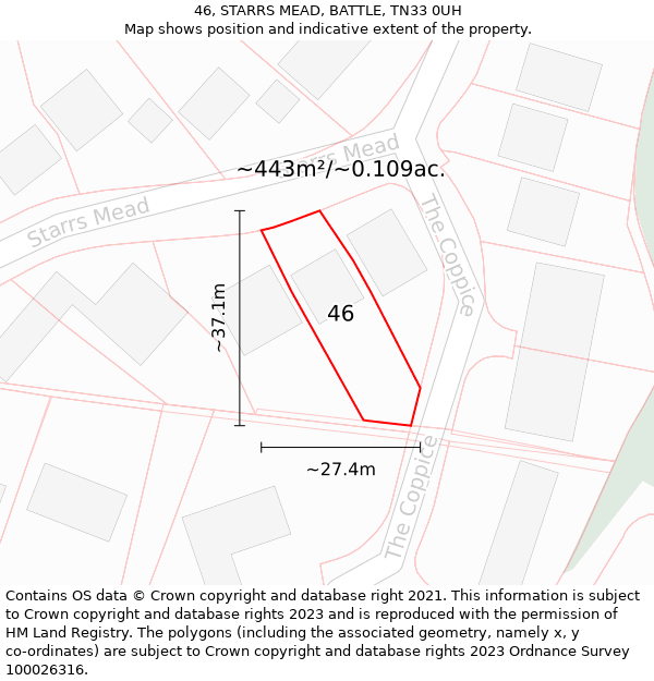46, STARRS MEAD, BATTLE, TN33 0UH: Plot and title map