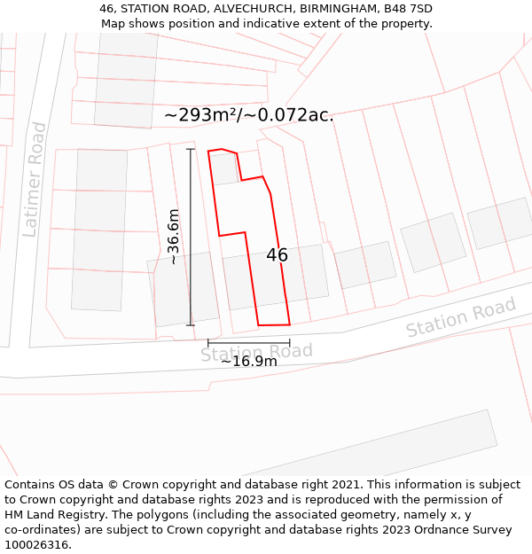 46, STATION ROAD, ALVECHURCH, BIRMINGHAM, B48 7SD: Plot and title map