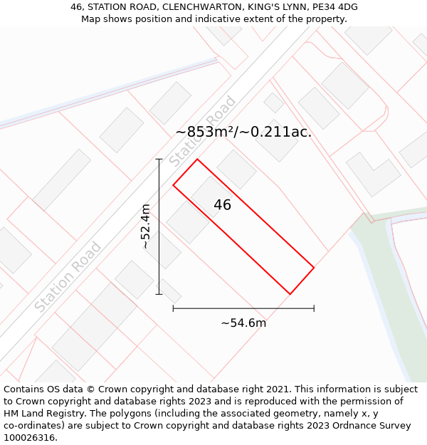 46, STATION ROAD, CLENCHWARTON, KING'S LYNN, PE34 4DG: Plot and title map