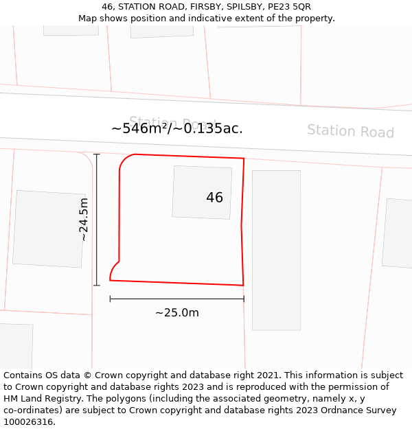 46, STATION ROAD, FIRSBY, SPILSBY, PE23 5QR: Plot and title map