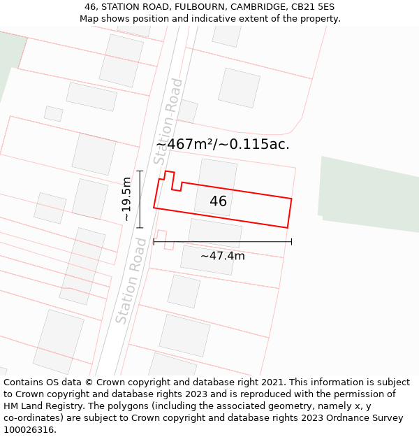 46, STATION ROAD, FULBOURN, CAMBRIDGE, CB21 5ES: Plot and title map