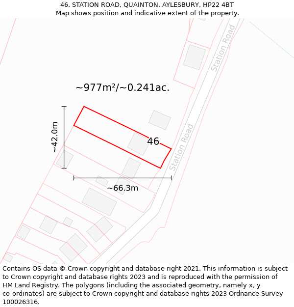 46, STATION ROAD, QUAINTON, AYLESBURY, HP22 4BT: Plot and title map