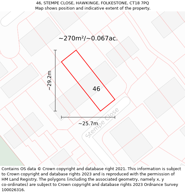 46, STEMPE CLOSE, HAWKINGE, FOLKESTONE, CT18 7PQ: Plot and title map