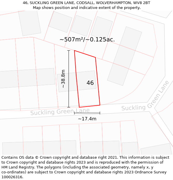 46, SUCKLING GREEN LANE, CODSALL, WOLVERHAMPTON, WV8 2BT: Plot and title map