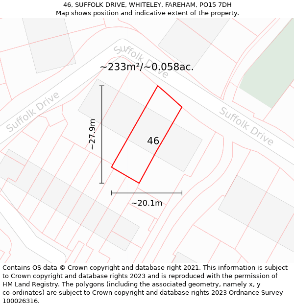 46, SUFFOLK DRIVE, WHITELEY, FAREHAM, PO15 7DH: Plot and title map