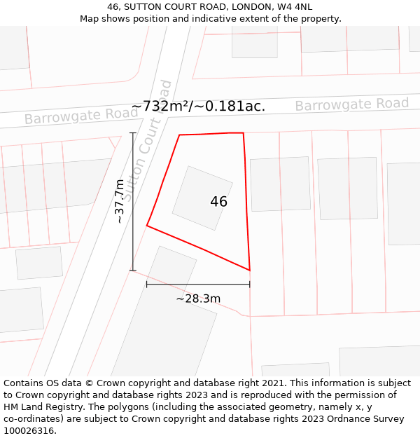 46, SUTTON COURT ROAD, LONDON, W4 4NL: Plot and title map