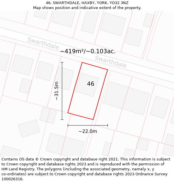 46, SWARTHDALE, HAXBY, YORK, YO32 3NZ: Plot and title map