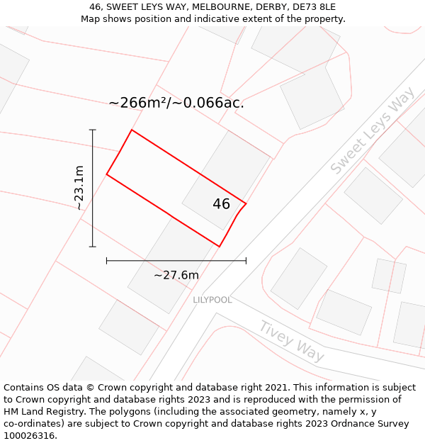 46, SWEET LEYS WAY, MELBOURNE, DERBY, DE73 8LE: Plot and title map