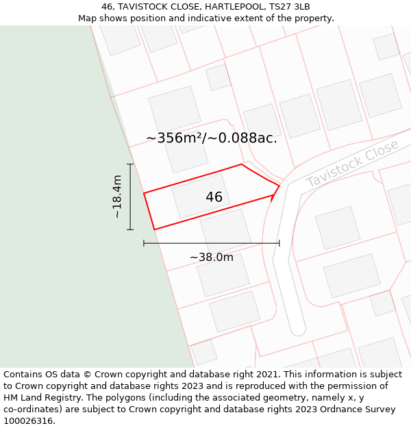 46, TAVISTOCK CLOSE, HARTLEPOOL, TS27 3LB: Plot and title map