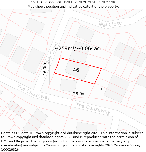 46, TEAL CLOSE, QUEDGELEY, GLOUCESTER, GL2 4GR: Plot and title map