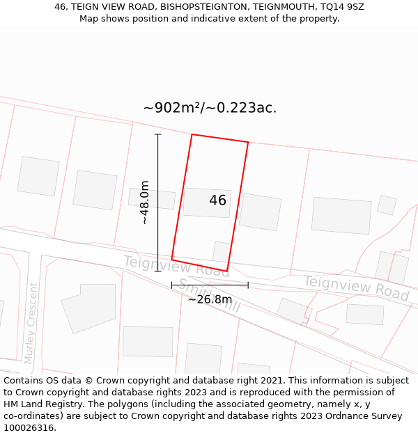 46, TEIGN VIEW ROAD, BISHOPSTEIGNTON, TEIGNMOUTH, TQ14 9SZ: Plot and title map