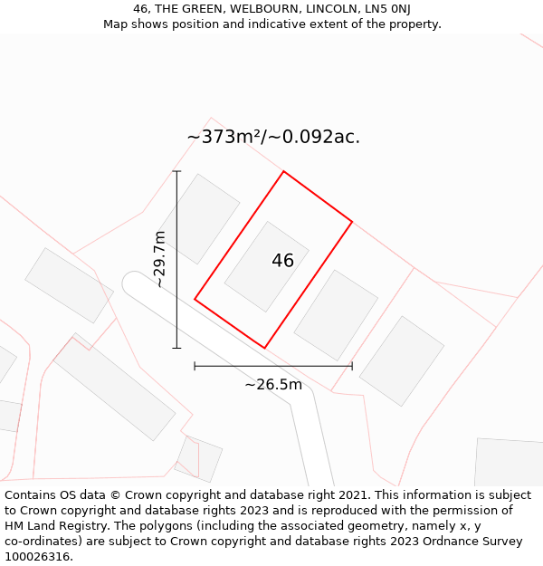 46, THE GREEN, WELBOURN, LINCOLN, LN5 0NJ: Plot and title map