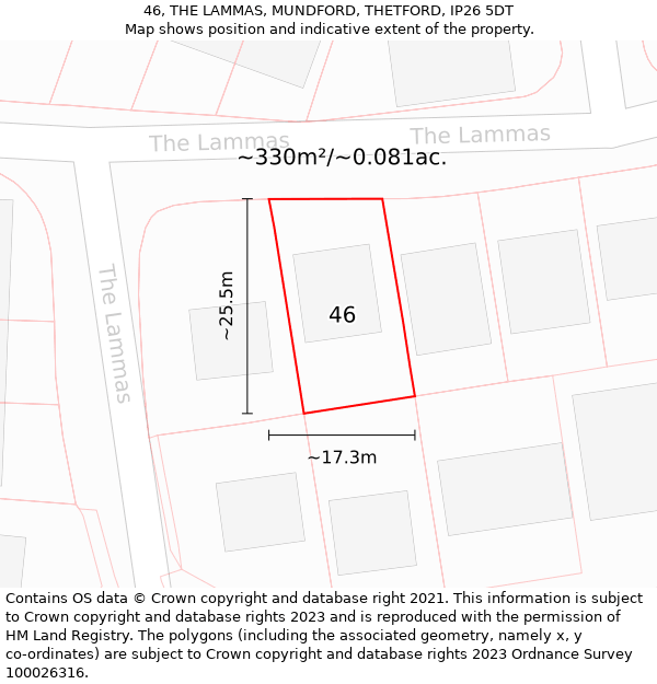 46, THE LAMMAS, MUNDFORD, THETFORD, IP26 5DT: Plot and title map