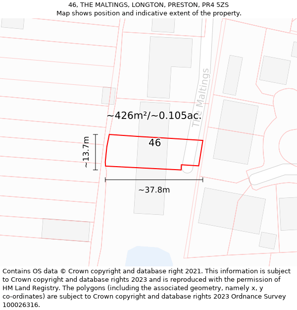 46, THE MALTINGS, LONGTON, PRESTON, PR4 5ZS: Plot and title map