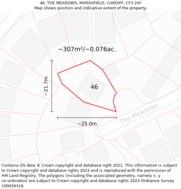 46, THE MEADOWS, MARSHFIELD, CARDIFF, CF3 2AY: Plot and title map