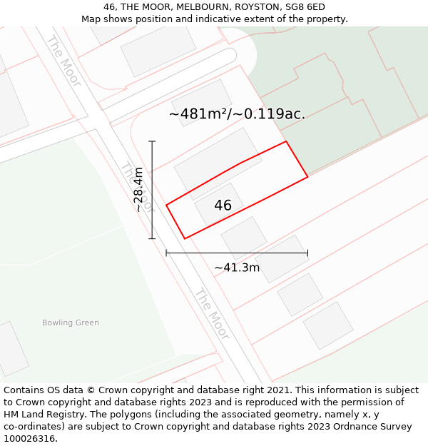 46, THE MOOR, MELBOURN, ROYSTON, SG8 6ED: Plot and title map